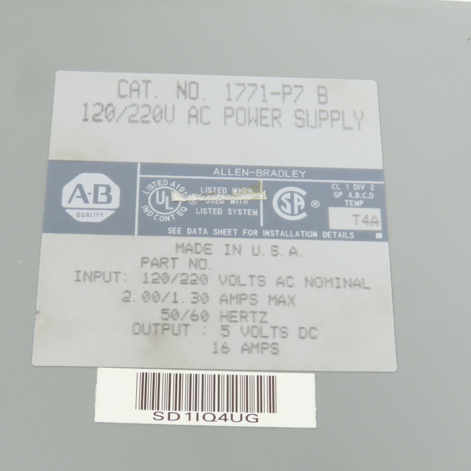 Allen Bradley 1771-P7 5V DC 16A Power Supply 120/220V AC Input (Very Clean)