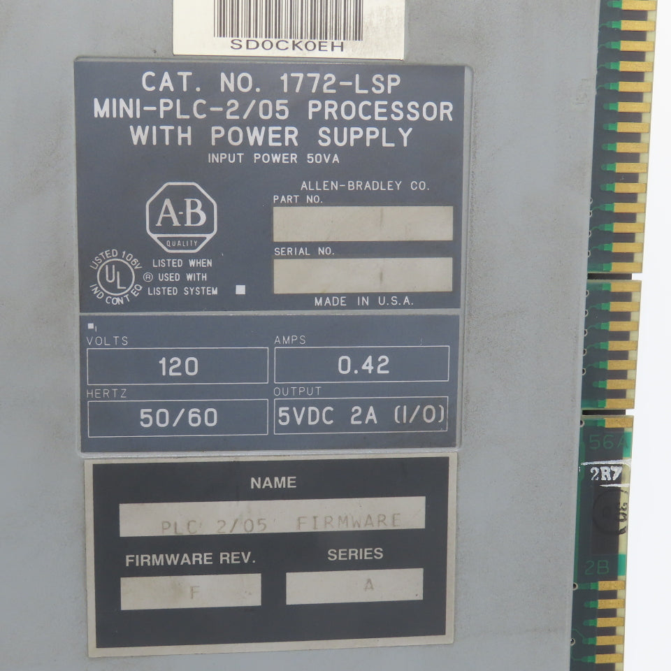 Allen Bradley 1772-LSP Ser A FW F Mini-PLC-2/05 Processor W/Power Supply (Clean)