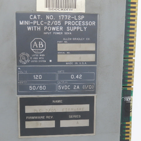Allen Bradley 1772-LSP Ser A FW F Mini-PLC-2/05 Processor W/Power Supply (Clean)