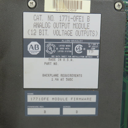 Allen Bradley 1771-OFE1 Ser B FW B Analog Output Module