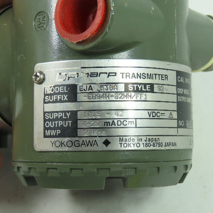 Yokogawa EJA 530A DP Harp Pressure Transmitter 10.5-42VDC 4-20mA S2