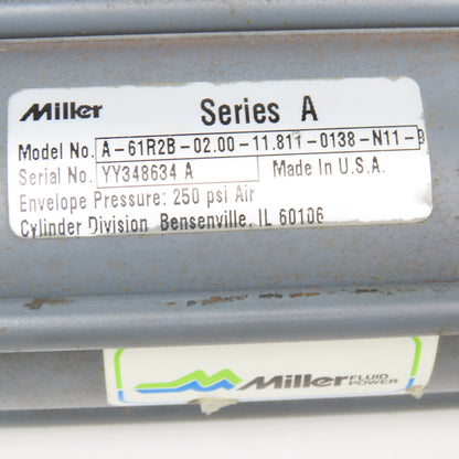 Miller A-61R2B 2" Bore 12" Stroke Double Acting Air Cylinder 250PSI