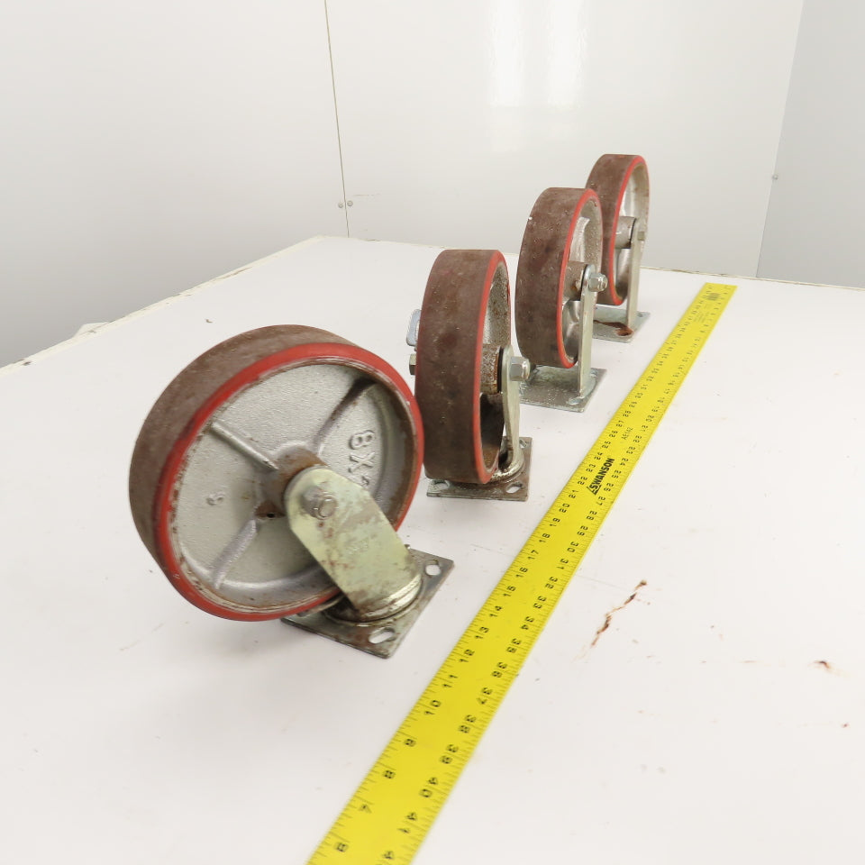 Glide Maxx 66028051 66028325 8" x 2" Polyurethane Casters 2 Swivel 2 Rigid Set/4