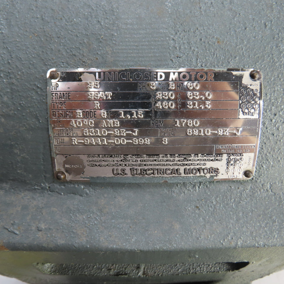 US Electrical 25HP AC Electric Motor 1760RPM 230/460V 3PH 284T Frame Tested