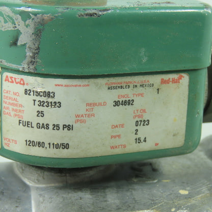Asco 8215C083 Red-Hat 2" Solenoid Gas Valve 25PSI 50/60Hz 120V Coil