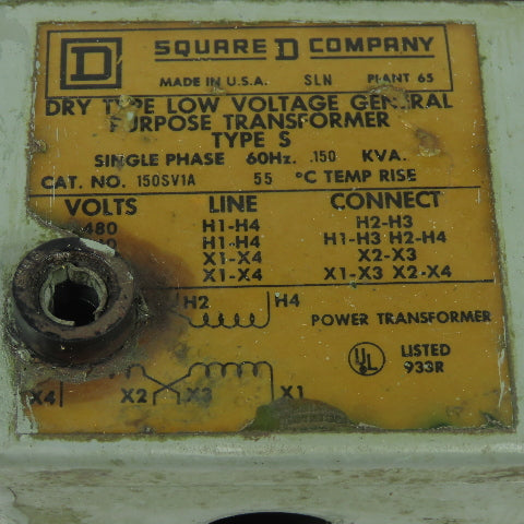 Square D 150SV1A .150KVA General Purpose Transformer 240/480V Pri