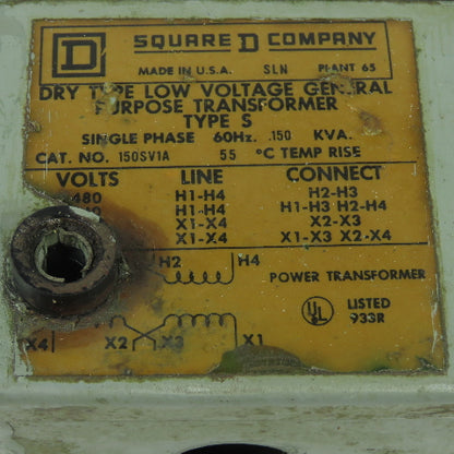 Square D 150SV1A .150KVA General Purpose Transformer 240/480V Pri