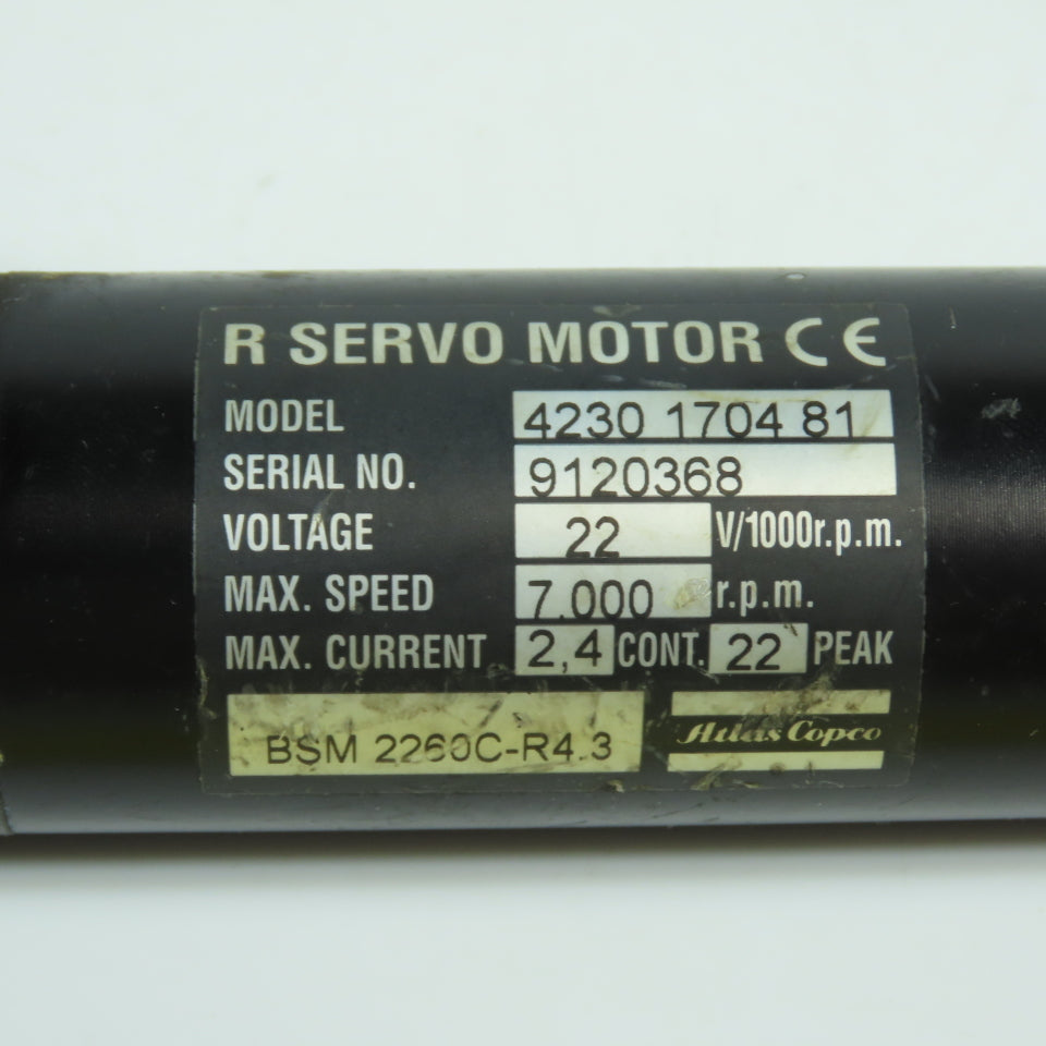 Atlas Copco BSM 2260C-R4.3 4230 1704 81 "R" Servo Motor 22V 7000RPM Max