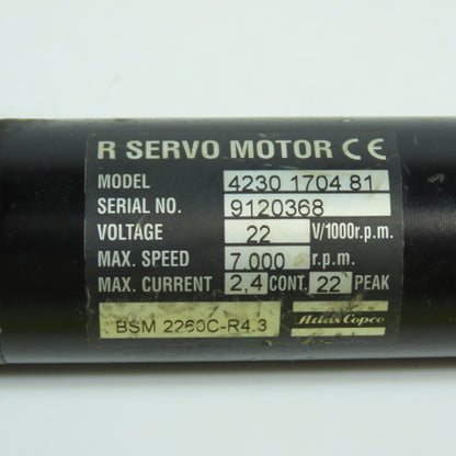 Atlas Copco BSM 2260C-R4.3 4230 1704 81 "R" Servo Motor 22V 7000RPM Max