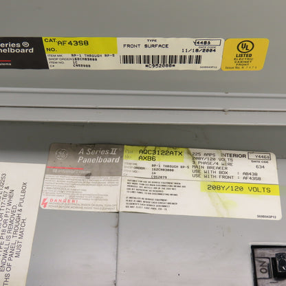 GE AQC3122ATX 225A 12-Space Circuit Panelboard 208Y/120V 3PH 4W (8) 60A Breakers