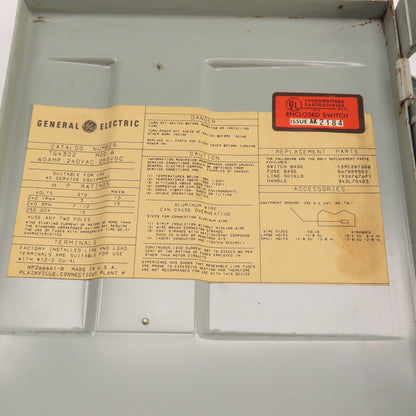 General Electric TG4322 60A 240V Fusible Safety Disconnect Switch 15HP 3-Pole