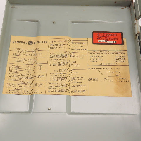 General Electric TG4322 60A 240V Fusible Safety Disconnect Switch 15HP 3-Pole