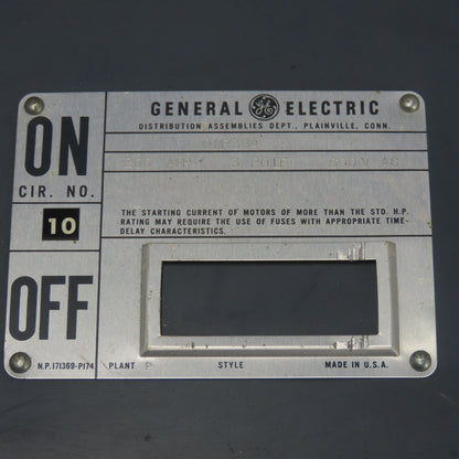 General Electric QMR364 200A Fusible Interrupter Panelboard Switch 3-Pole 600VAC