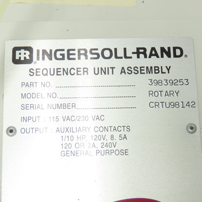 Ingersol Rand 39839253 Sequencer Unit Assembly 115/230V 20" x 18" x 8"