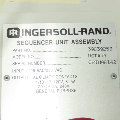 Ingersol Rand 39839253 Sequencer Unit Assembly 115/230V 20" x 18" x 8"