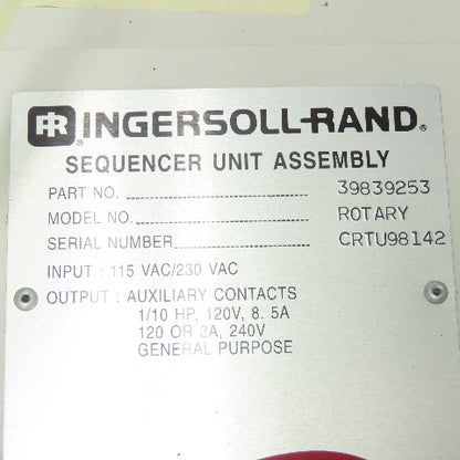 Ingersol Rand 39839253 Sequencer Unit Assembly 115/230V 20" x 18" x 8"