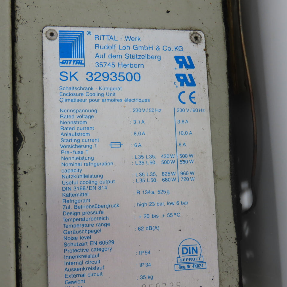Rittal SK 3293500 Panel Wall Mount Electrical Enclosure Cooling Unit 230V 1Ph