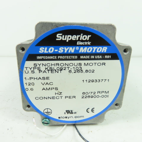 Superior Electric KSL092T-103 Synchronous Motor 120VAC 1PH 0.6A