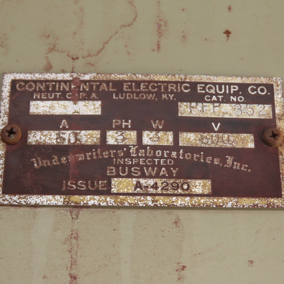 Continental Electric PFP352 60A 600VAC Fusible Bus Plug Tap 3PH 3W