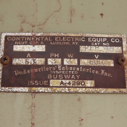 Continental Electric PFP352 60A 600VAC Fusible Bus Plug Tap 3PH 3W