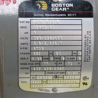 Boston Gear HUTF-5/8-B 1HP 3Ph Electric Motor 230460V 56C Frame 1775RPM