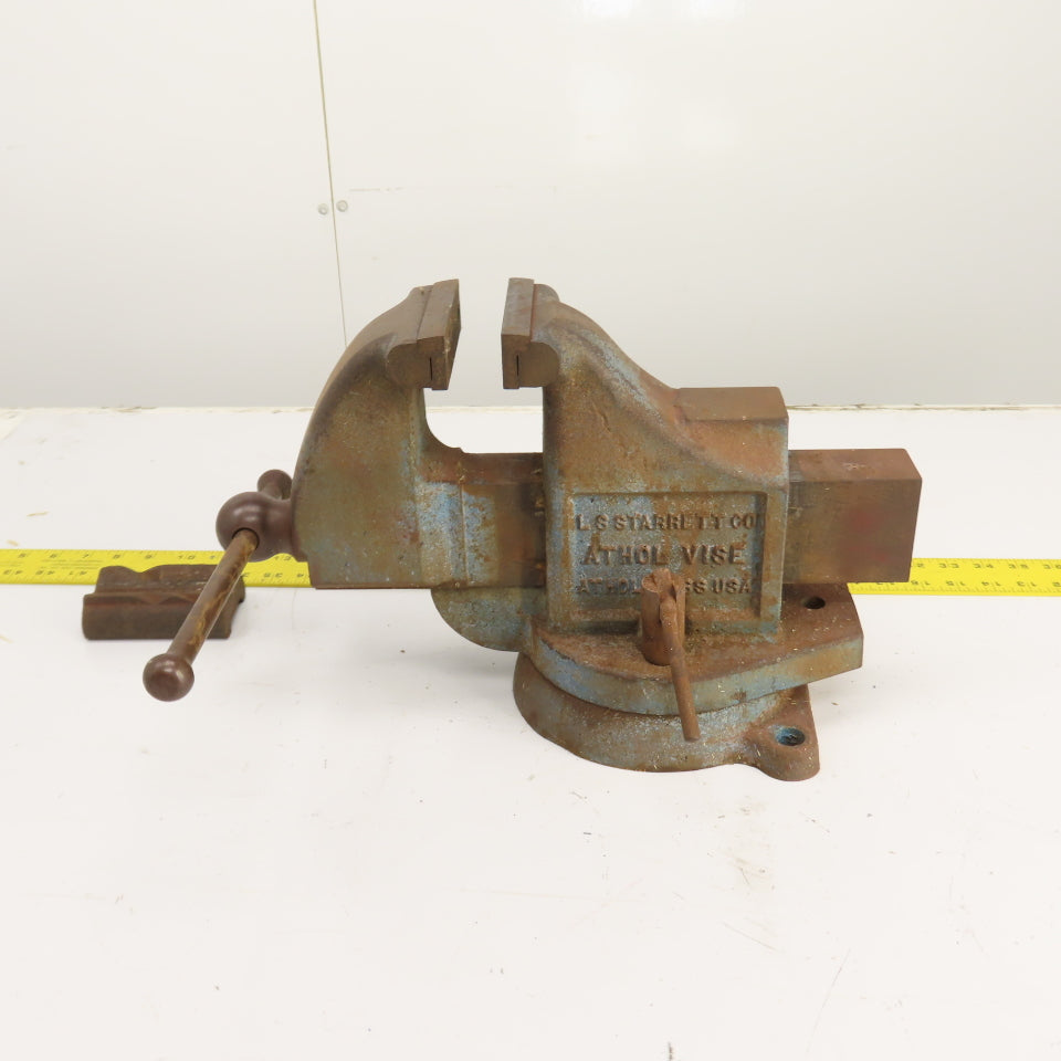 LS Starrett 924 Athol 4" Wide x 6" Open Swivel Base Bench Mount Machinists Vise