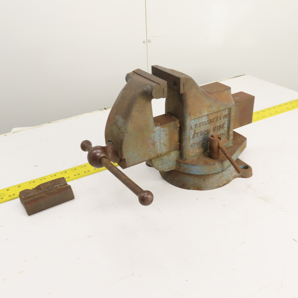 LS Starrett 924 Athol 4" Wide x 6" Open Swivel Base Bench Mount Machinists Vise