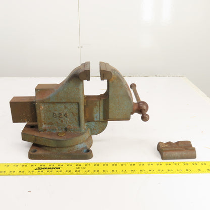 LS Starrett 924 Athol 4" Wide x 6" Open Swivel Base Bench Mount Machinists Vise