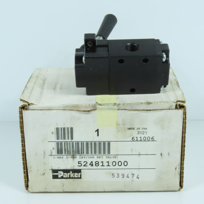 Parker 524811000 3-Way 2-Position Lever-Manual Return Air Valve 150PSI NEW