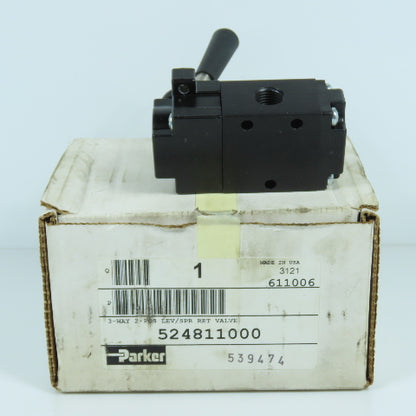 Parker 524811000 3-Way 2-Position Lever-Manual Return Air Valve 150PSI NEW