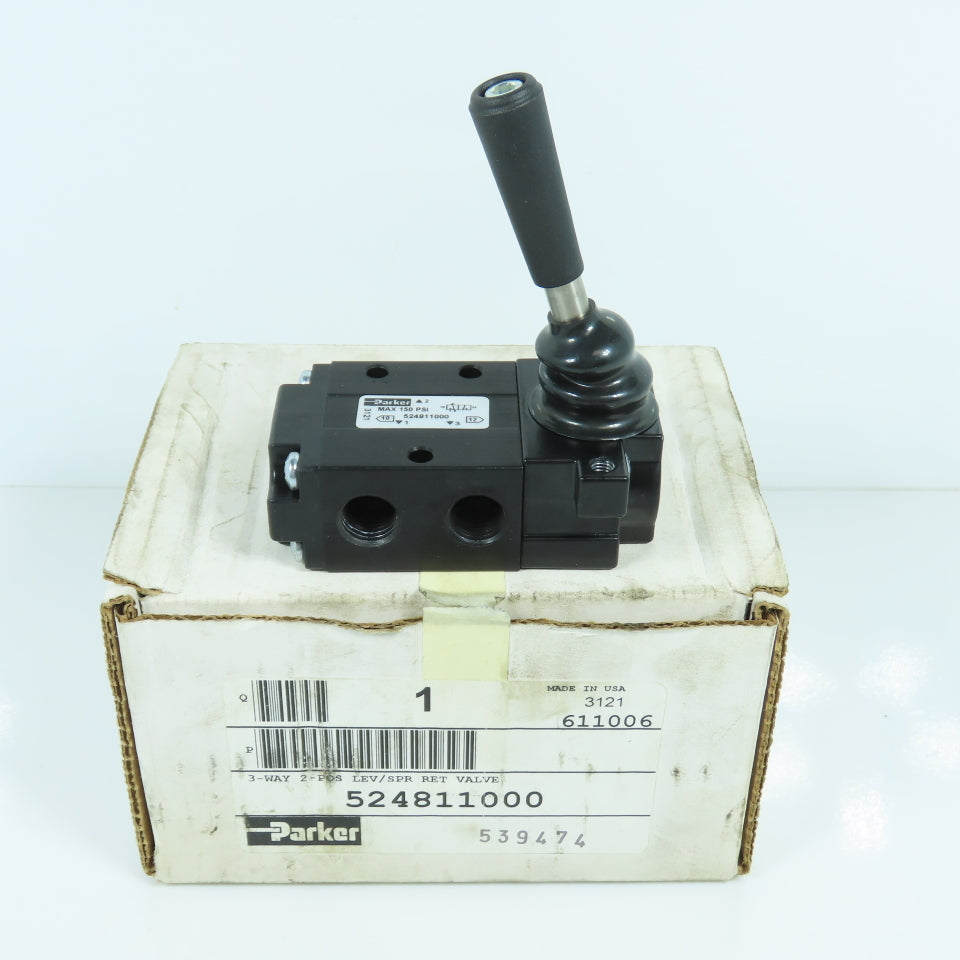 Parker 524811000 3-Way 2-Position Lever-Manual Return Air Valve 150PSI NEW