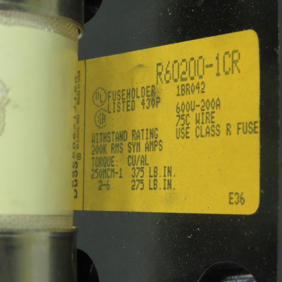 Buss R60200-1CR Fuse Holder 600V 20A W/ FRS-R-150 Fuse