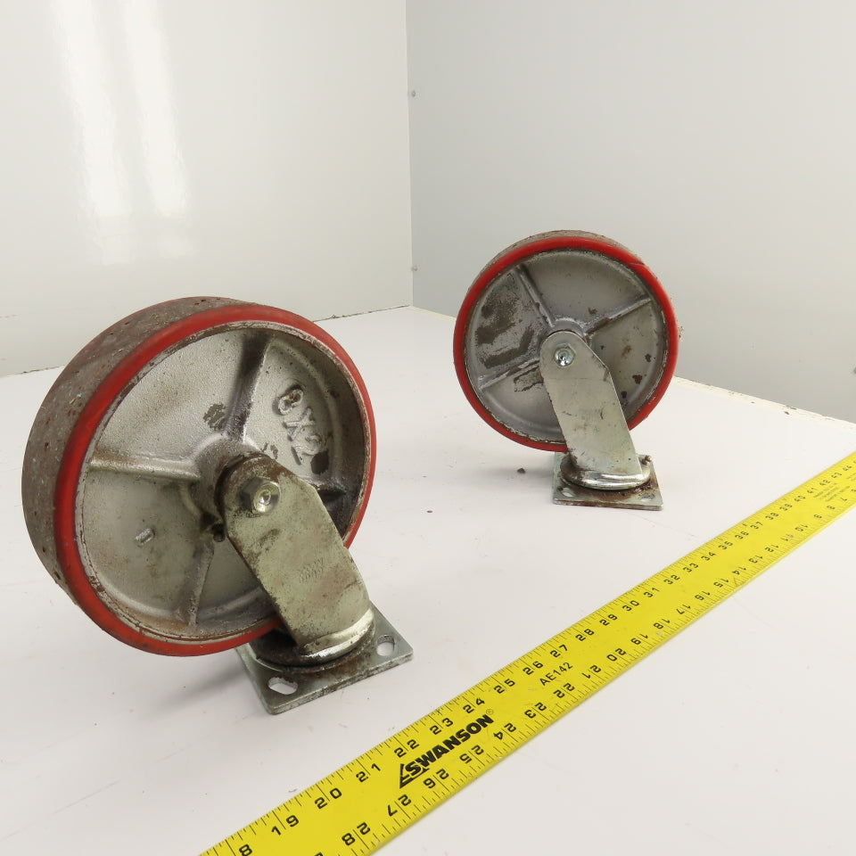 Glide Maxx 66028044 Swivel Top Plate 8" x 2" Polyurethane Casters Lot Of 2