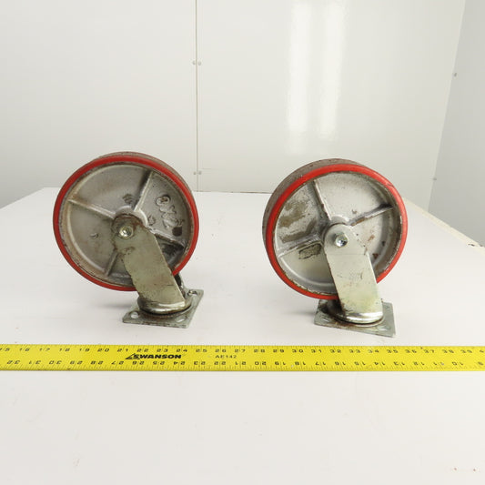 Glide Maxx 66028044 Swivel Top Plate 8" x 2" Polyurethane Casters Lot Of 2