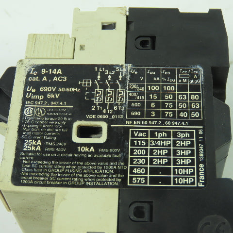 Telemecanique GV2-M16 Manual Motor Starter Protector 9-14A 690V Lot Of 2