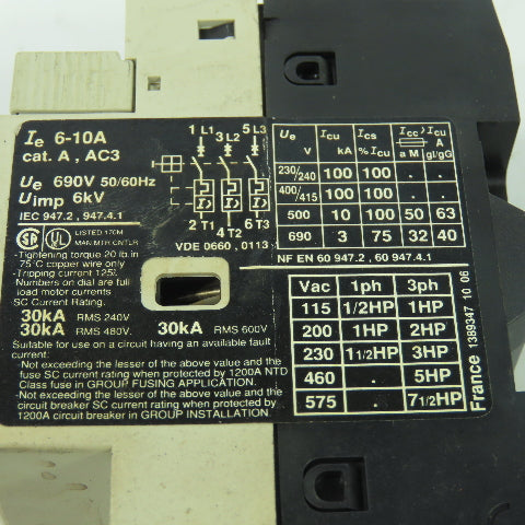 Telemecanique GV2-M14 Manual Motor Starter Protector 6-10A 690V Lot Of 2