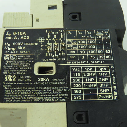 Telemecanique GV2-M14 Manual Motor Starter Protector 6-10A 690V Lot Of 2