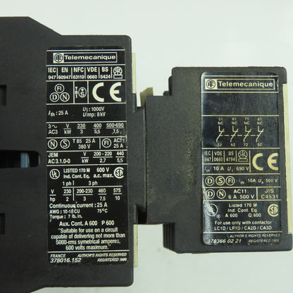 Telemecanique LP1 D1201 25A 600VAC Contactor 24VDC Coil W/ LA1 DN04