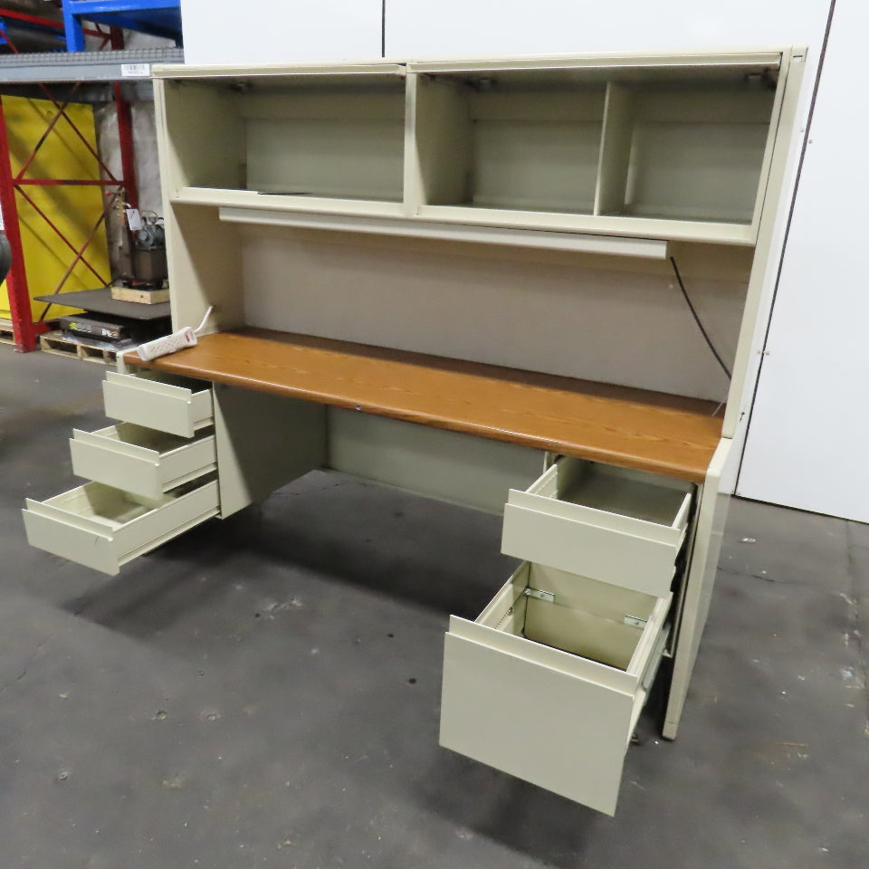 Steelcase 99319 75" x 24" Wood Laminate & Steel Office Desk W/ Storage & Light