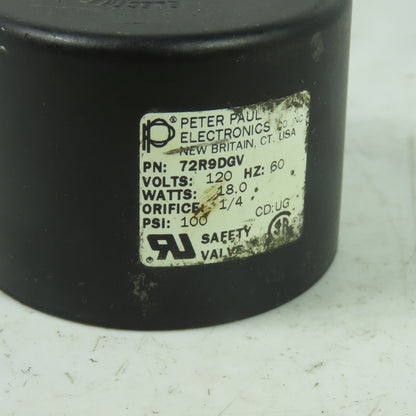 Peter Paul 72R9DGV Solenoid Valve Coil 120V 100PSI 1/4 Orifice
