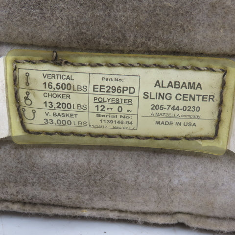 Alabama Sling EE296PD 12' L x 6" W Polyester Web Sling Lifter Basket 33,000 LB