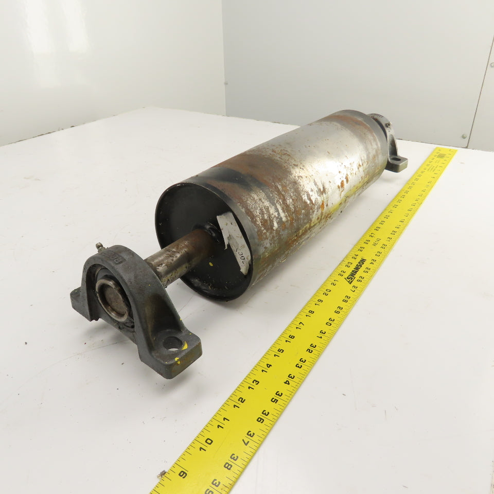 6" OD x 16-3/4" Crowned Face Conveyor Tail Drum Roller W/ Pillow Blocks