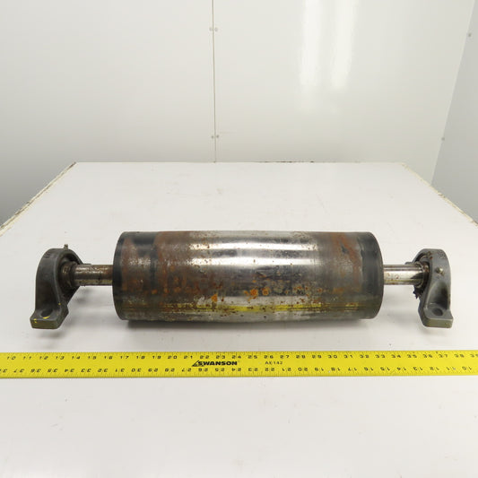 6" OD x 16-3/4" Crowned Face Conveyor Tail Drum Roller W/ Pillow Blocks
