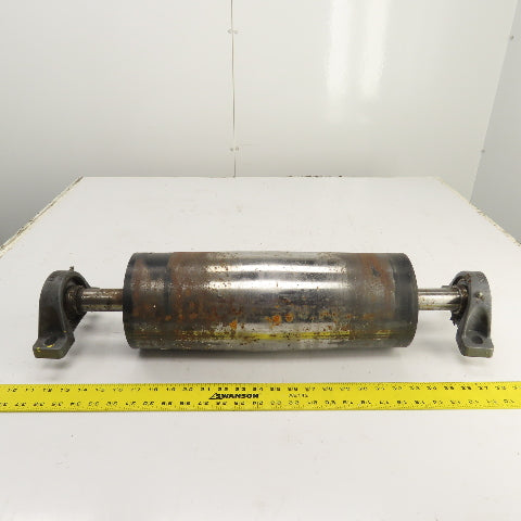 6" OD x 16-3/4" Crowned Face Conveyor Tail Drum Roller W/ Pillow Blocks
