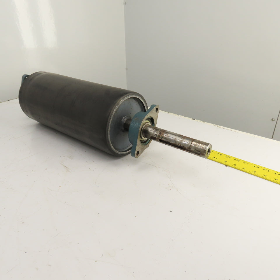 7.3" OD x 16-3/4" Rubber Faced Conveyor Tail Drum Roller W/ Pillow Blocks