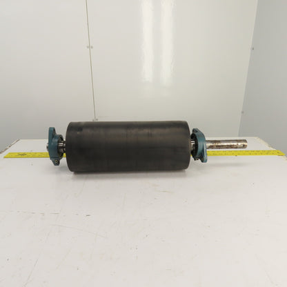7.3" OD x 16-3/4" Rubber Faced Conveyor Tail Drum Roller W/ Pillow Blocks