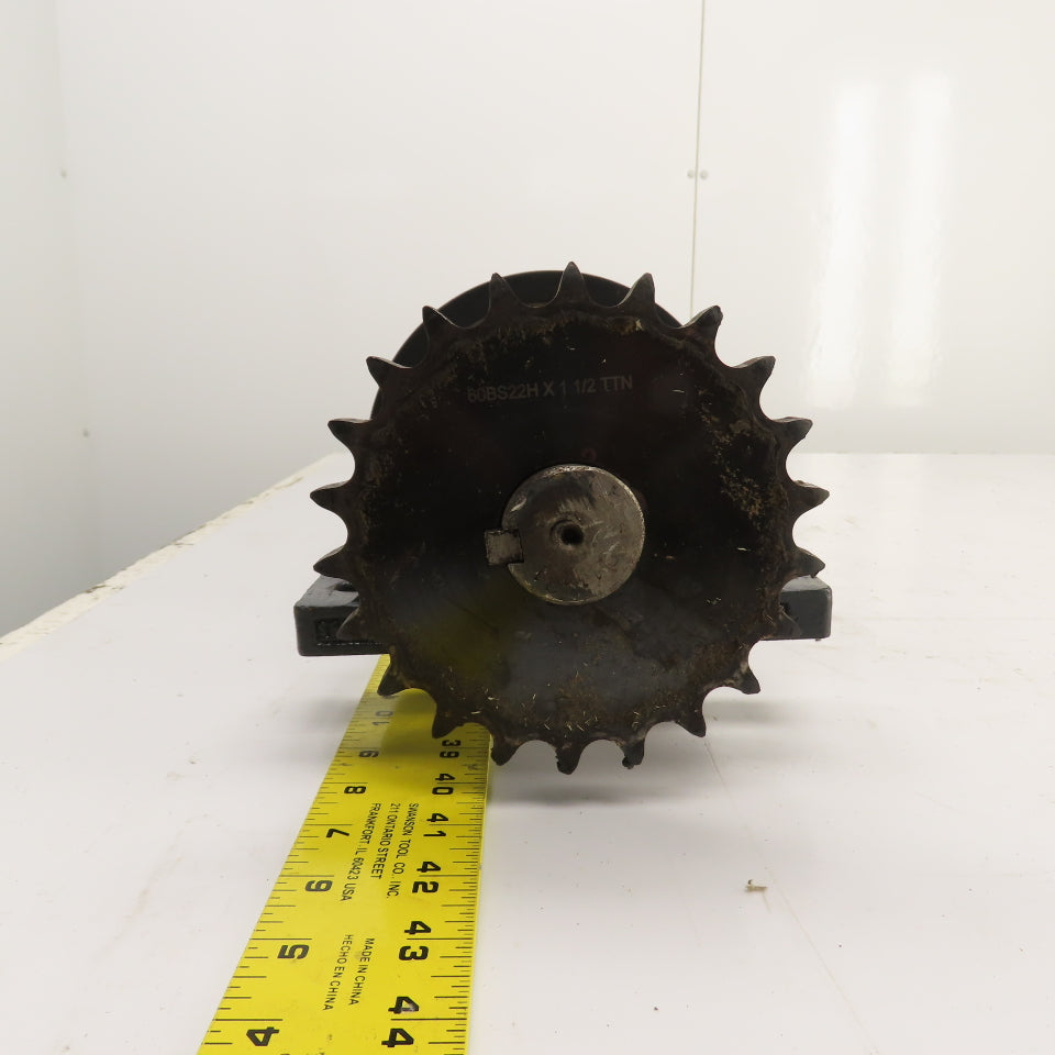 7" OD x 18" Rubber Faced Conveyor Tail Drum Roller W/ Pillow Blocks & Sprocket