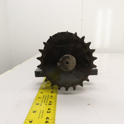 7" OD x 18" Rubber Faced Conveyor Tail Drum Roller W/ Pillow Blocks & Sprocket