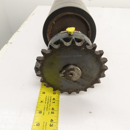 7" OD x 18" Rubber Faced Conveyor Tail Drum Roller W/ Pillow Blocks & Sprocket