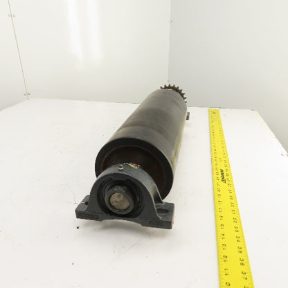 7" OD x 18" Rubber Faced Conveyor Tail Drum Roller W/ Pillow Blocks & Sprocket